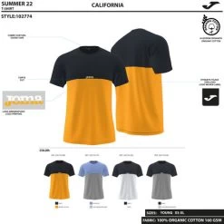 JOMA Camiseta Manga Corta Hombre California Negro Naranja -Deportiva Ropa Tienda 102774.080 5